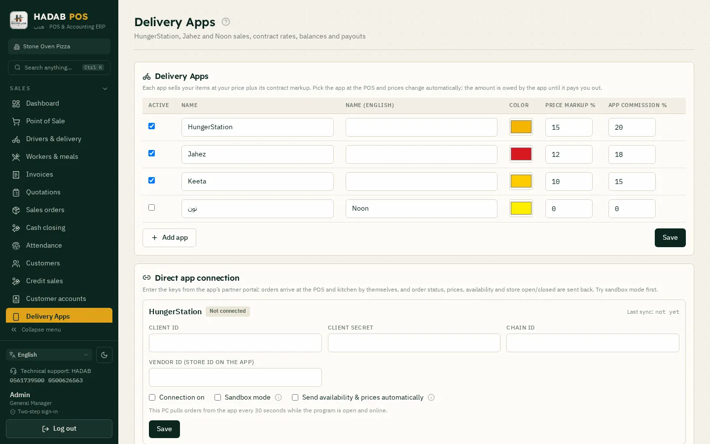 Delivery apps: commission and amount owed per app
